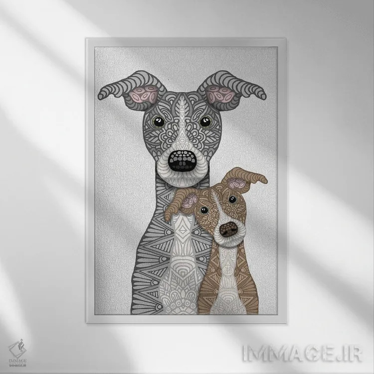 تابلو آبی و آهویی اثر آنجلیکا پارکر - نمای قابدار سفید