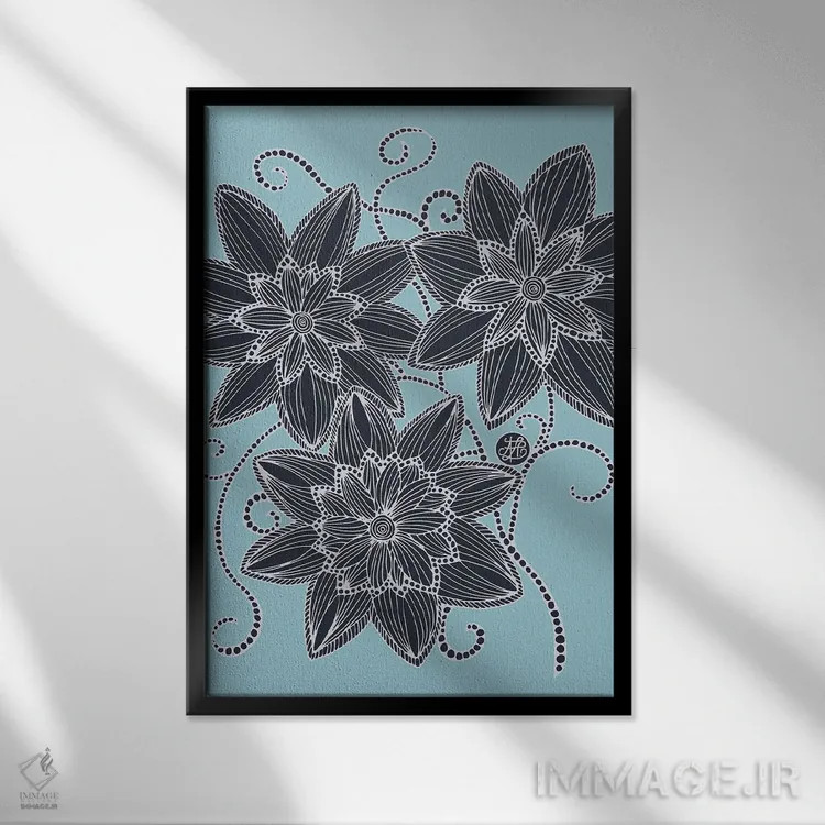 تابلو گلهای آبی اثر آنجلیکا پارکر - نمای قابدار مشکی