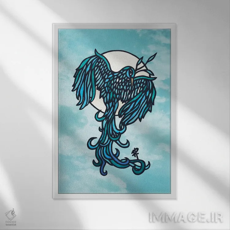 تابلو پرنده آبی اثر آنجلیکا پارکر - نمای قابدار سفید