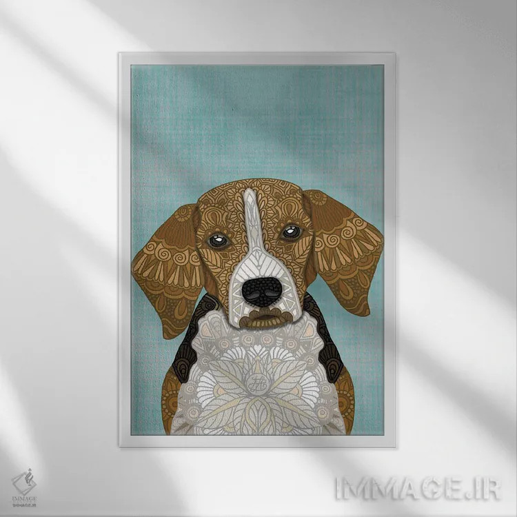 تابلو بیگل (نژاد سگ) اثر آنجلیکا پارکر - نمای قابدار سفید