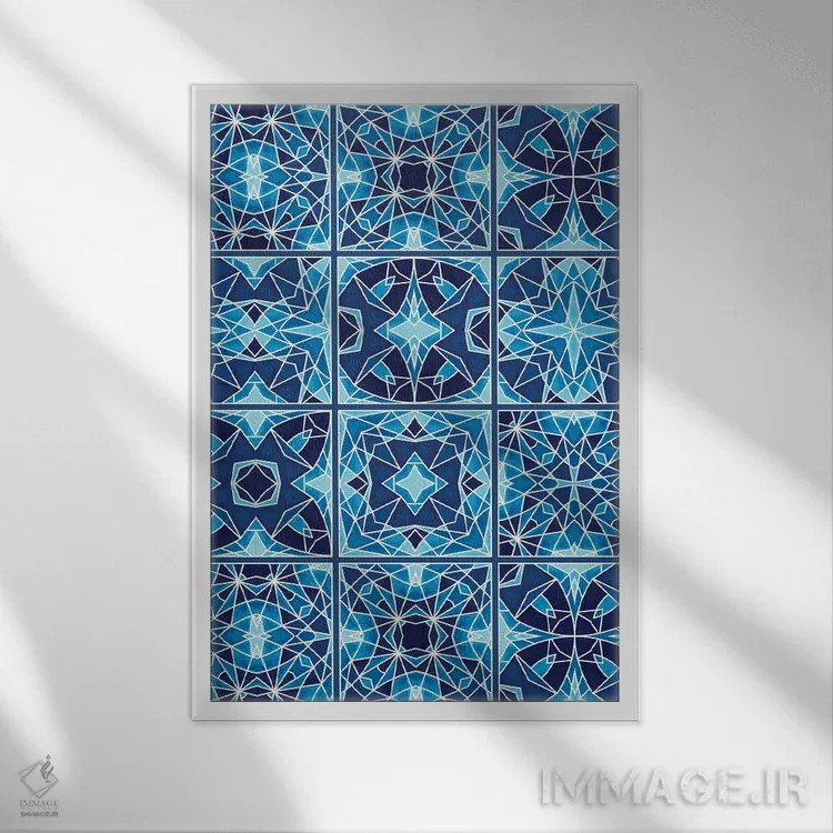 تابلو کاشیهای آبی اثر آنجلیکا پارکر - نمای قابدار سفید
