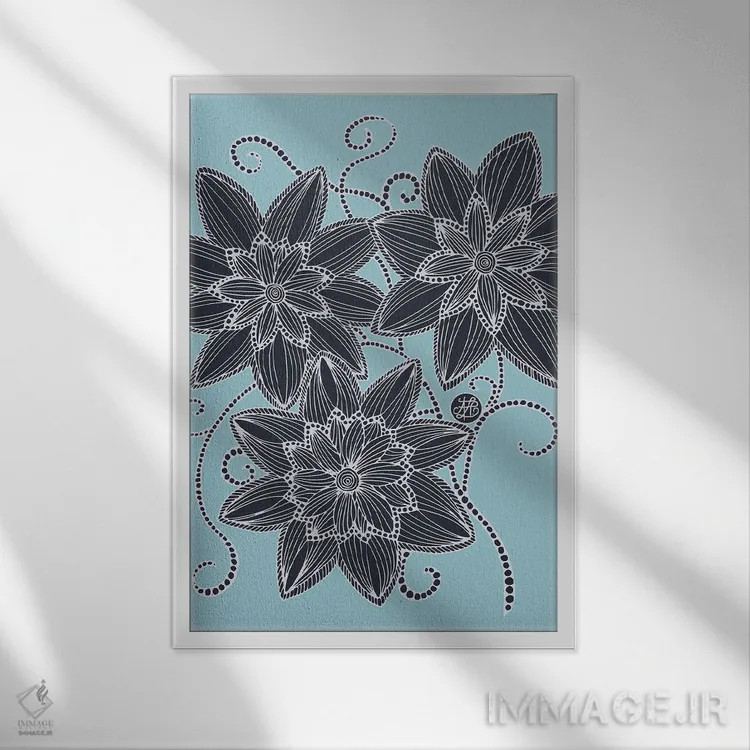 تابلو گلهای آبی اثر آنجلیکا پارکر - نمای قابدار سفید