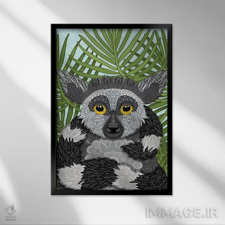 تابلو لمور (حیوان لمور) اثر آنجلیکا پارکر - نمای قابدار مشکی