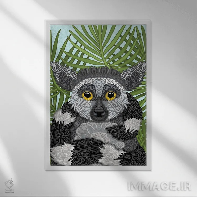 تابلو لمور (حیوان لمور) اثر آنجلیکا پارکر - نمای قابدار سفید