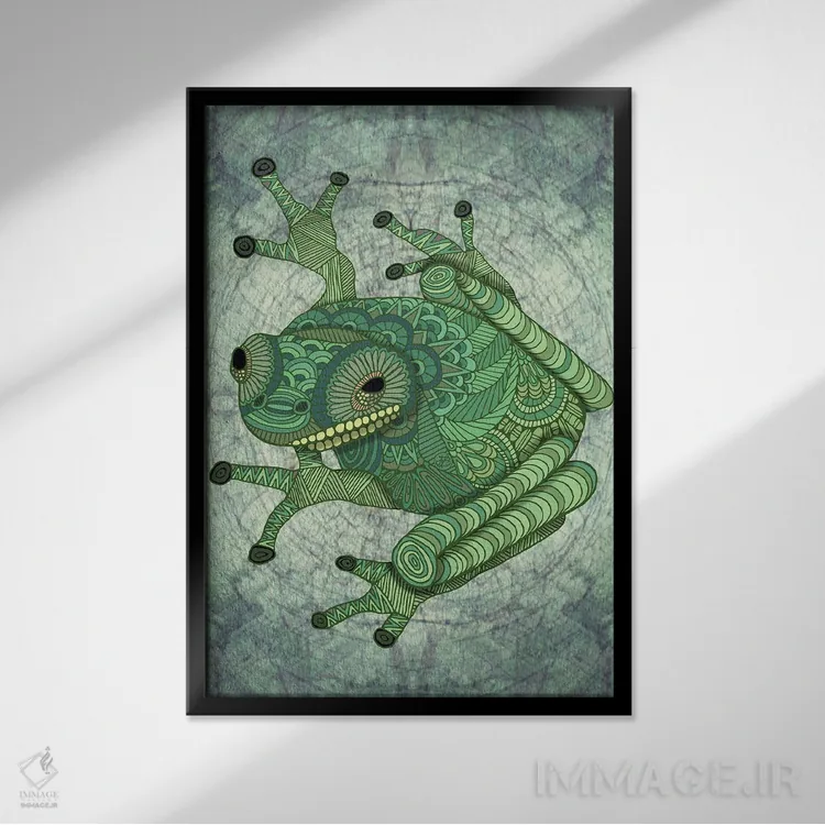 تابلو قورباغهٔ درختی اثر آنجلیکا پارکر - نمای قابدار مشکی