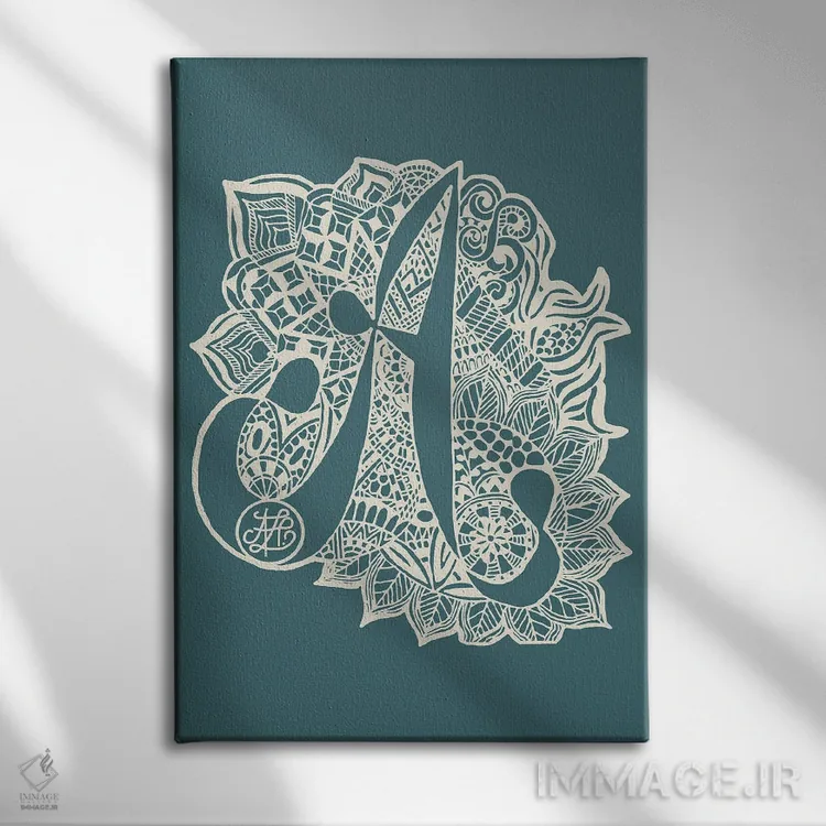 تابلو زنتَنگل A به رنگ آبی کلهغازی اثر آنجلیکا پارکر - نمای روبهرو روی دیوار