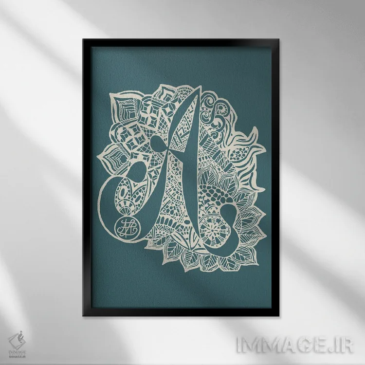 تابلو زنتَنگل A به رنگ آبی کلهغازی اثر آنجلیکا پارکر - نمای قابدار مشکی