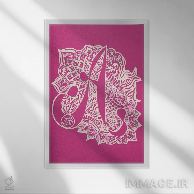 تابلو زنتَنگل A به رنگ صورتی اثر آنجلیکا پارکر - نمای قابدار سفید