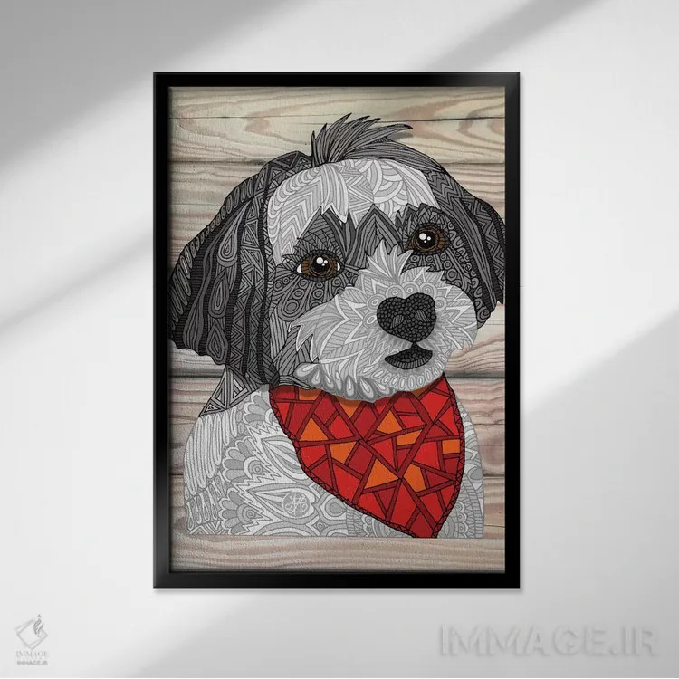تابلو مکس هاوانیز (سگ نژاد هاوانیز) اثر آنجلیکا پارکر - نمای قابدار مشکی