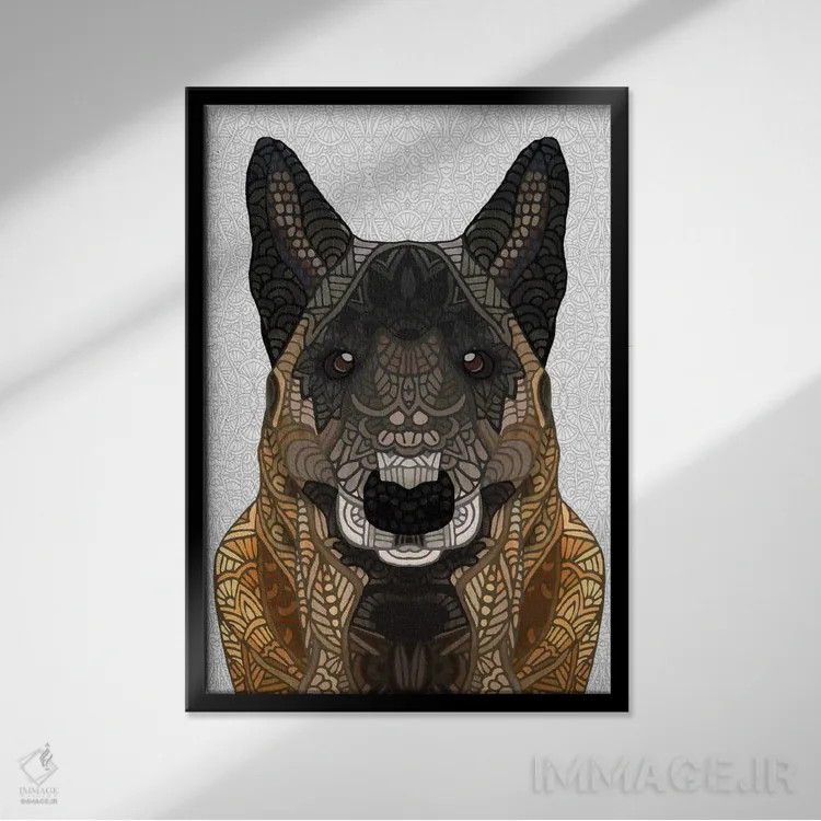 تابلو مالینوا (سگ ژرمن) اثر آنجلیکا پارکر - نمای قابدار مشکی