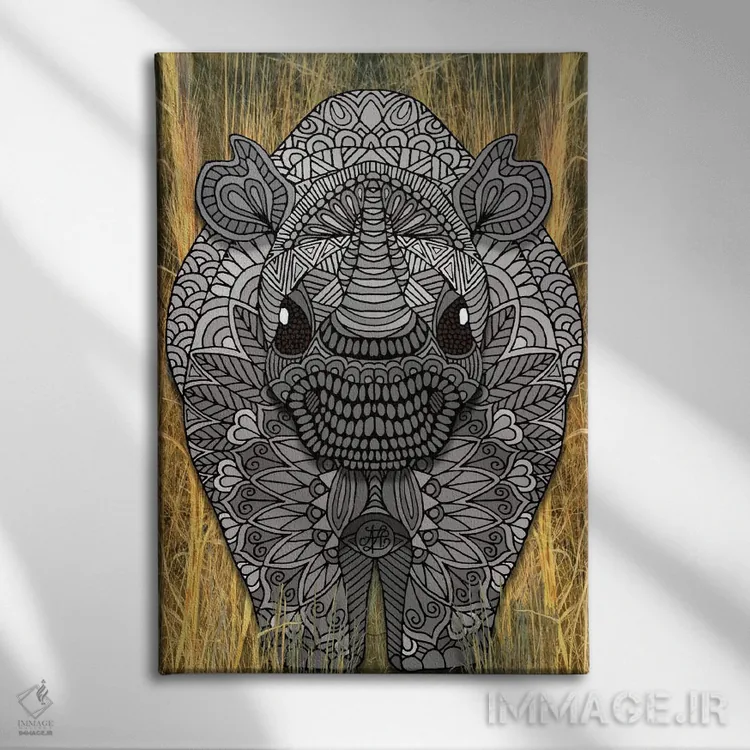 تابلو کرگدن زینتی اثر آنجلیکا پارکر - نمای روبهرو روی دیوار