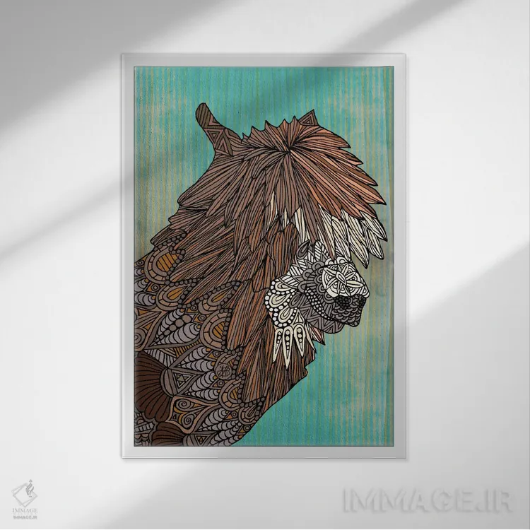 تابلو لامای زینتی اثر آنجلیکا پارکر - نمای قابدار سفید