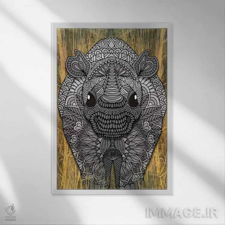 تابلو کرگدن زینتی اثر آنجلیکا پارکر - نمای قابدار سفید