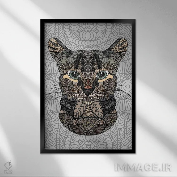 تابلو گربهٔ تابی (راخطدار) اثر آنجلیکا پارکر - نمای قابدار مشکی