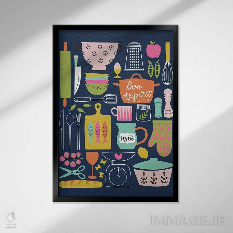 تابلو در آشپزخانه ۵ اثر آنجلا نیکِیاس - نمای قابدار مشکی