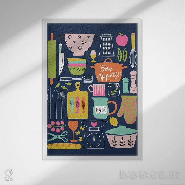 تابلو در آشپزخانه ۵ اثر آنجلا نیکِیاس - نمای قابدار سفید