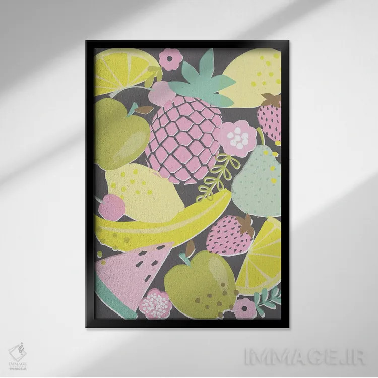 تابلو نوشیدنی میوهای گازدار ۱ اثر آنجلا نیکِیاس - نمای قابدار مشکی