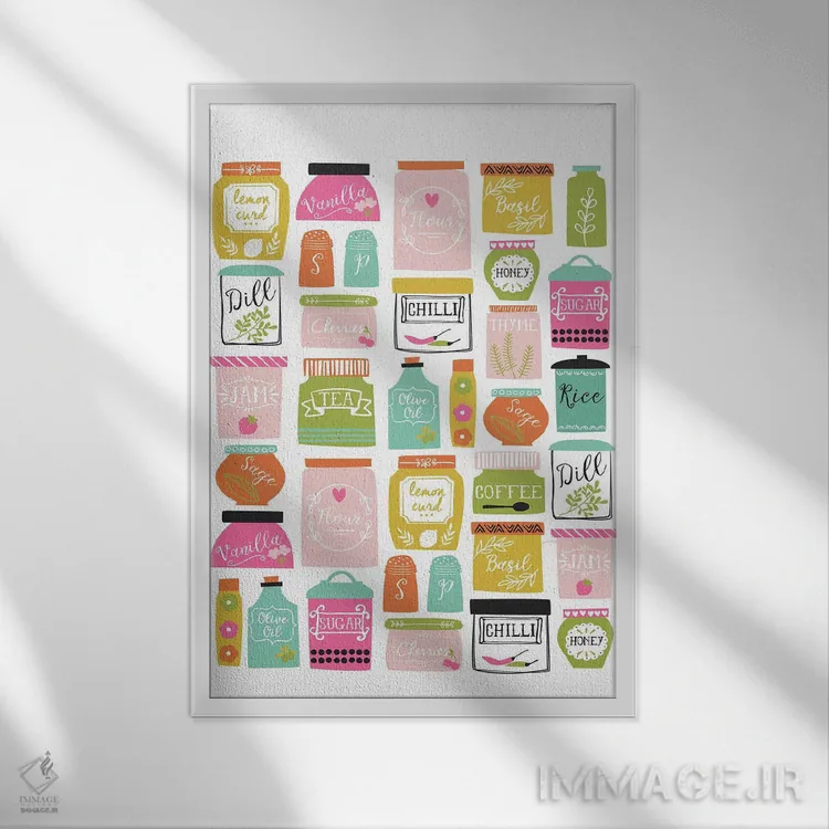 تابلو در آشپزخانه ۱ اثر آنجلا نیکِیاس - نمای قابدار سفید