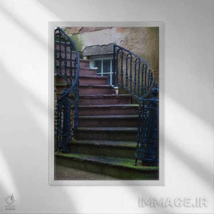 تابلو Georgia, Savannah. Wrought iron railing at home in the Historic District.,آمریکا، جورجیا، ساوانا. نرده آهنی پیچخورده در خانهای از منطقه تاریخی اثر جوآن ولز - نمای قابدار سفید