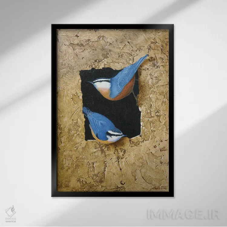 تابلو بلو تیت (پرندهٔ اروپایی) اثر آلن وستون - نمای قابدار مشکی