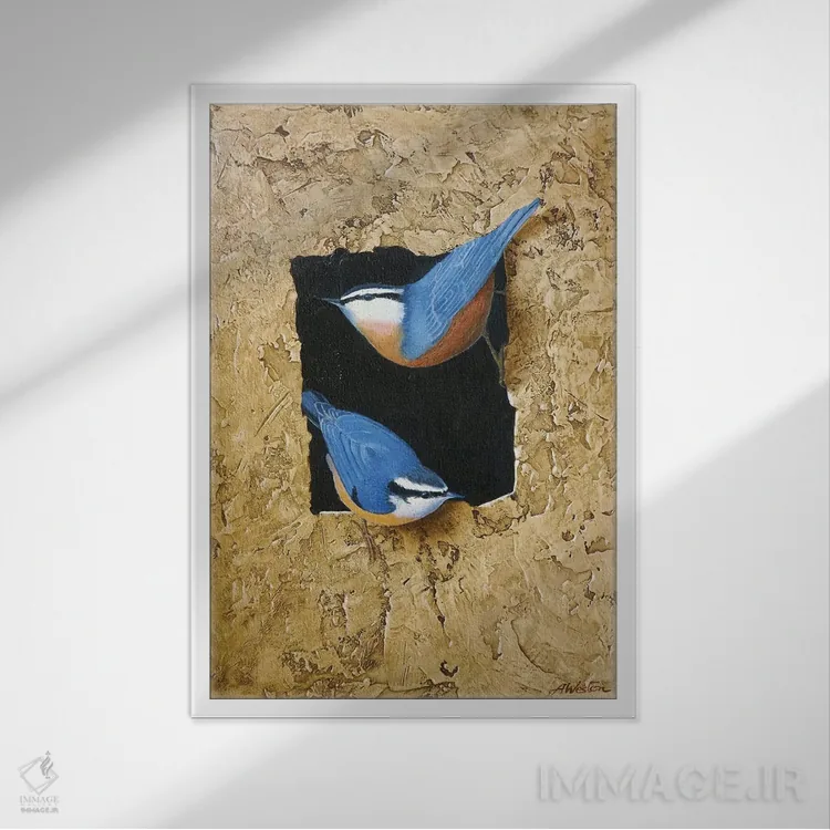 تابلو بلو تیت (پرندهٔ اروپایی) اثر آلن وستون - نمای قابدار سفید