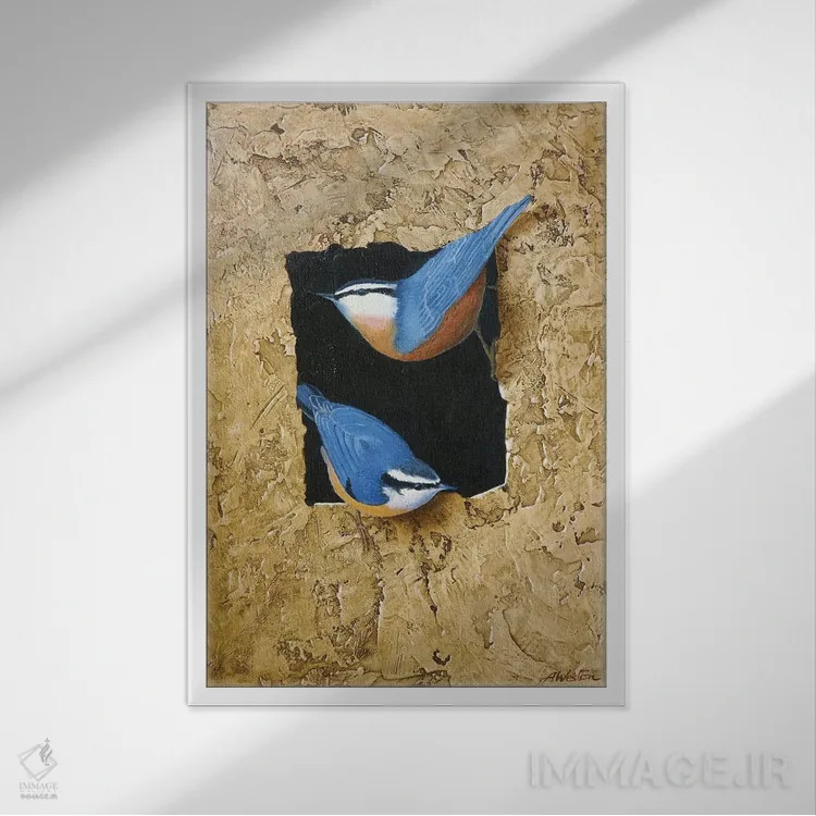 تابلو بلو تیت (پرندهٔ اروپایی) اثر آلن وستون - نمای قابدار سفید