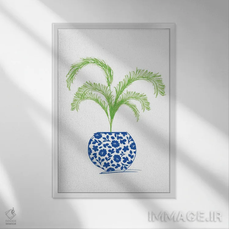 تابلو گلدان گیاه اول اثر آنا کوآچ - نمای قابدار سفید