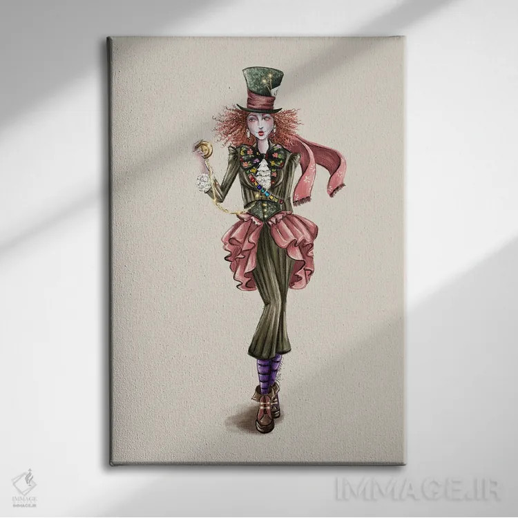 تابلو کلاهدوز دیوانه (شخصیت قصه) اثر آنریکا برسلر - نمای روبهرو روی دیوار