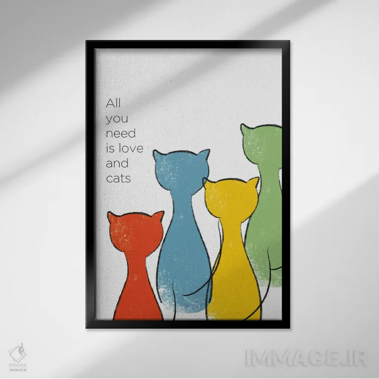 تابلو عشق و گربهها اثر آنا کوآچ - نمای قابدار مشکی