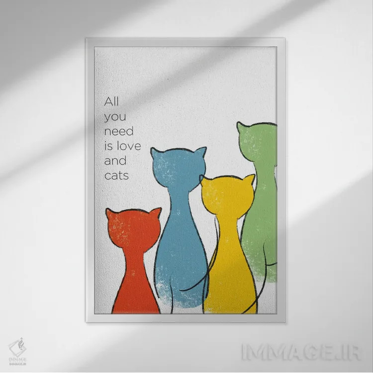 تابلو عشق و گربهها اثر آنا کوآچ - نمای قابدار سفید