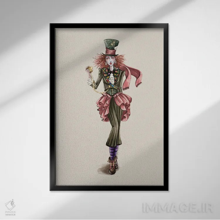 تابلو کلاهدوز دیوانه (شخصیت قصه) اثر آنریکا برسلر - نمای قابدار مشکی