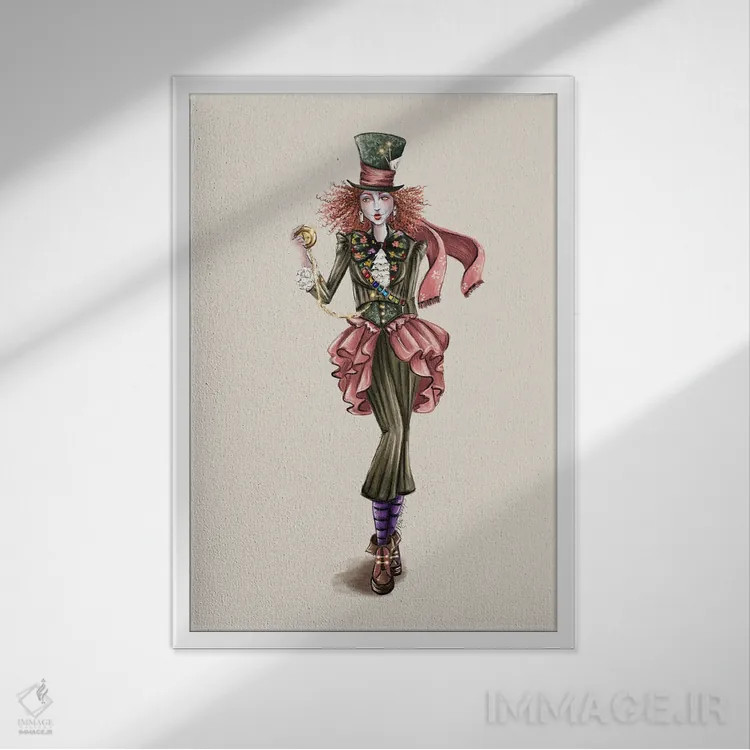 تابلو کلاهدوز دیوانه (شخصیت قصه) اثر آنریکا برسلر - نمای قابدار سفید