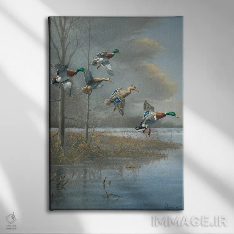 تابلو اردکهای کلهسبز در خط مقدم طوفان اثر اندرسون آرت (گروه هنری) - نمای روبهرو روی دیوار