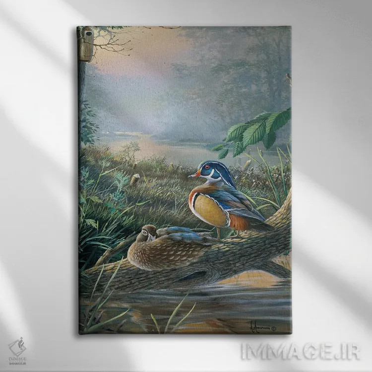 تابلو اردکهای چوبی لانهساز اثر اندرسون آرت (گروه هنری) - نمای روبهرو روی دیوار