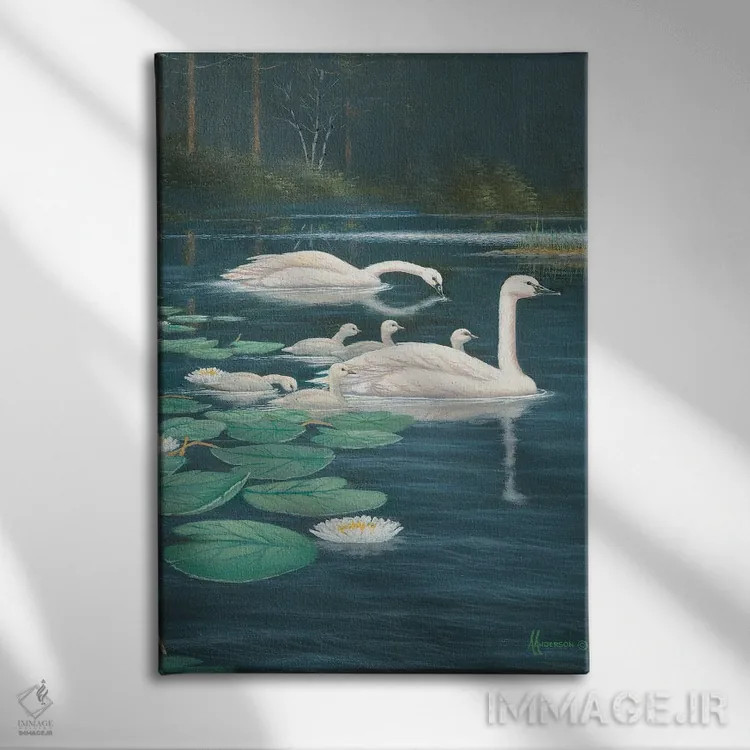 تابلو گردش خانوادگی قوها اثر اندرسون آرت (گروه هنری) - نمای روبهرو روی دیوار