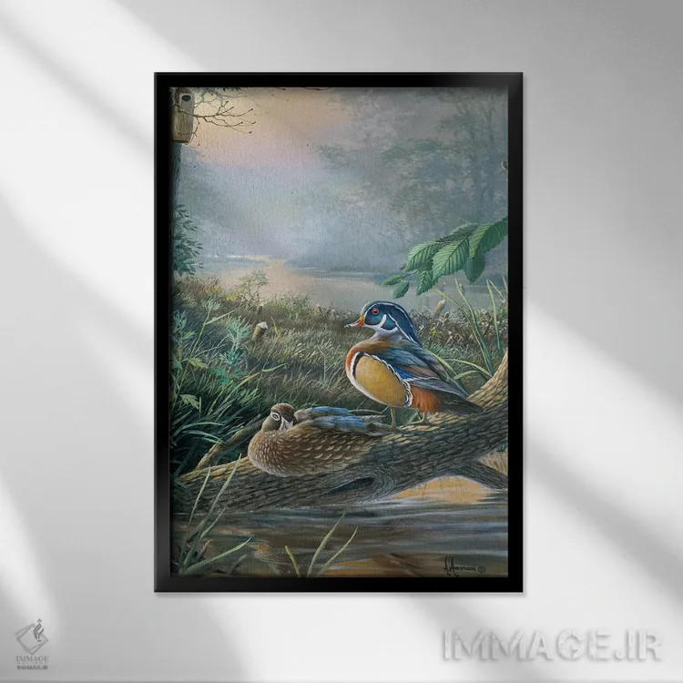 تابلو اردکهای چوبی لانهساز اثر اندرسون آرت (گروه هنری) - نمای قابدار مشکی