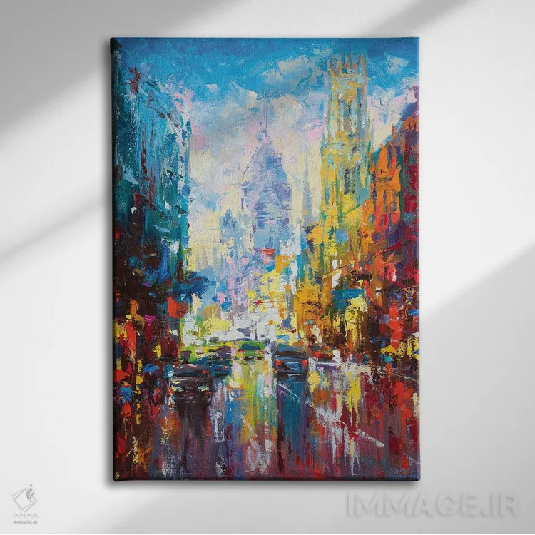 تابلو منظرهٔ شهری انتزاعی (لندن) اثر آندره اوستاپچوک - نمای روبهرو روی دیوار