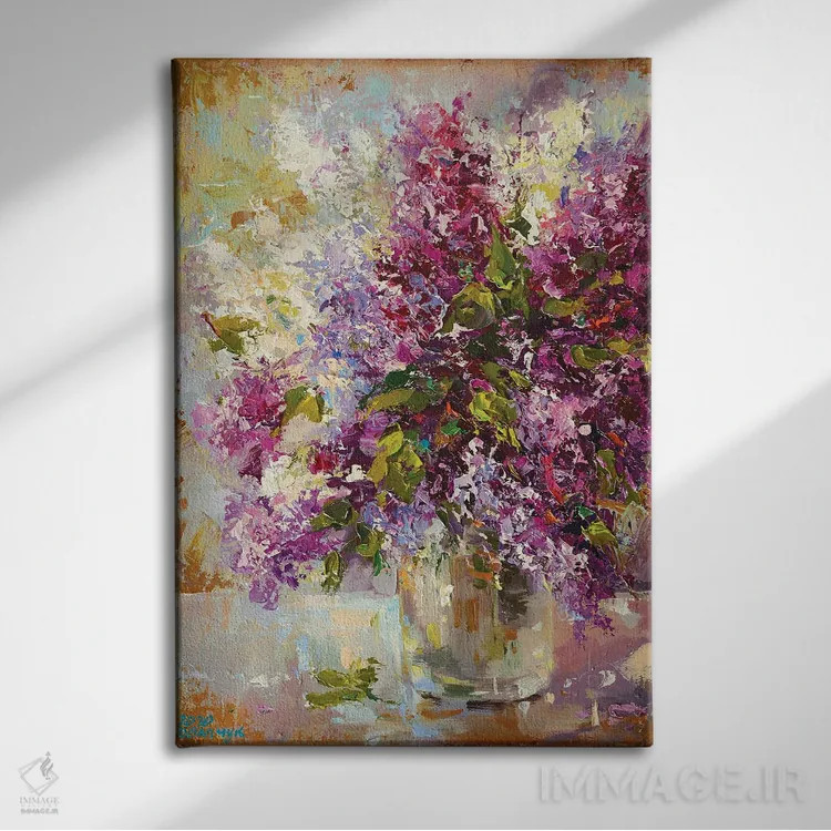 تابلو یاس بنفش (گل) اثر آندره اوستاپچوک - نمای روبهرو روی دیوار