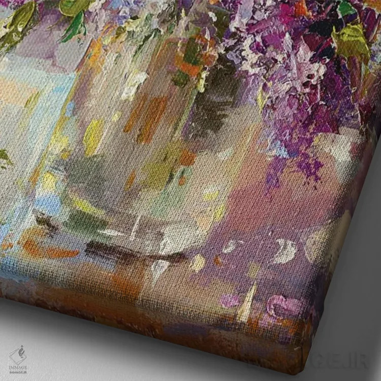 تابلو یاس بنفش (گل) اثر آندره اوستاپچوک - نمای نزدیک بافت بوم