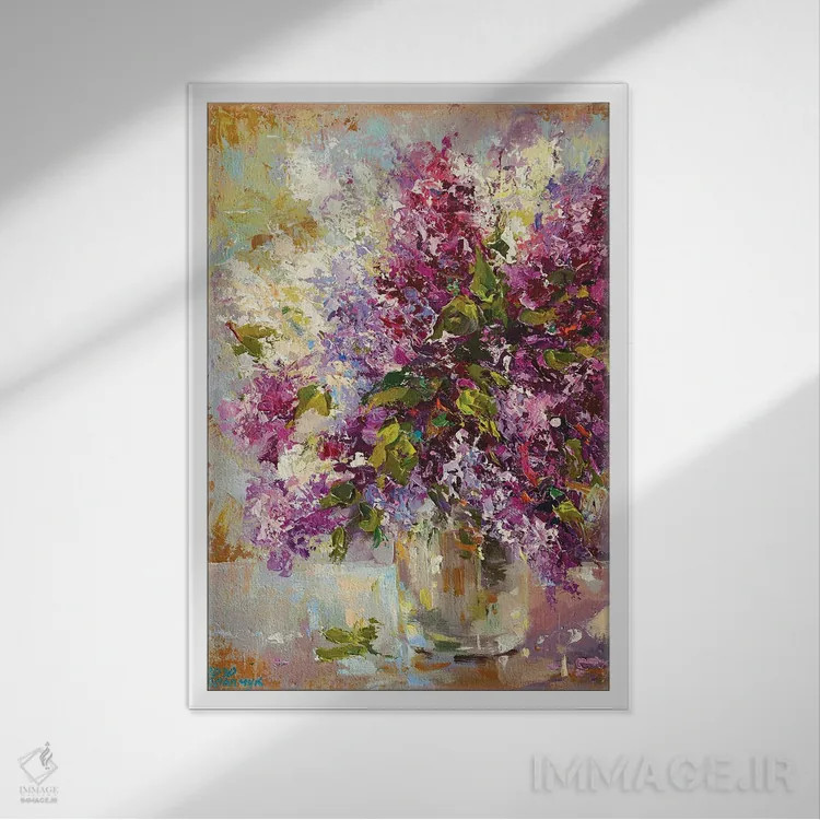 تابلو یاس بنفش (گل) اثر آندره اوستاپچوک - نمای قابدار سفید