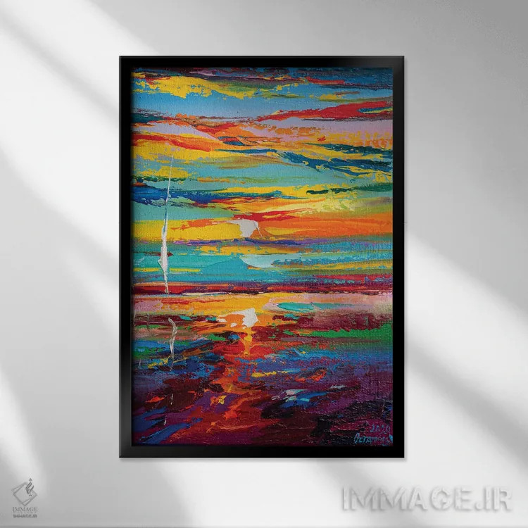 تابلو نمای دریا انتزاعی (شماره ۱۸) اثر آندره اوستاپچوک - نمای قابدار مشکی