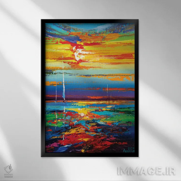 تابلو نمای دریا انتزاعی (شماره ۱۸) اثر آندره اوستاپچوک - نمای قابدار مشکی