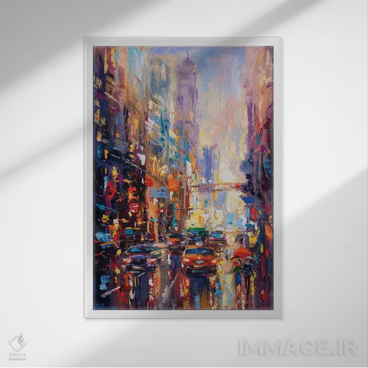 تابلو منظرهٔ شهری انتزاعی (نیویورک) (شماره ۲) اثر آندره اوستاپچوک - نمای قابدار سفید