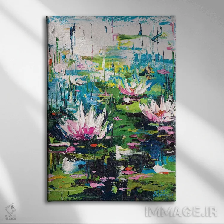 تابلو نیلوفرهای آبی (شماره ۳) اثر آندره اوستاپچوک - نمای روبهرو روی دیوار