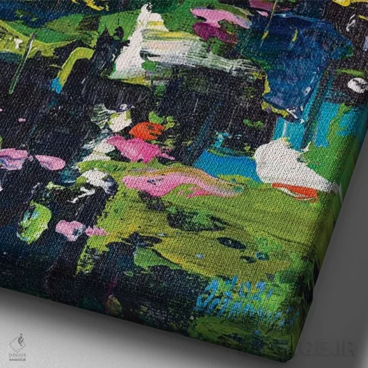 تابلو نیلوفرهای آبی (شماره ۳) اثر آندره اوستاپچوک - نمای نزدیک بافت بوم