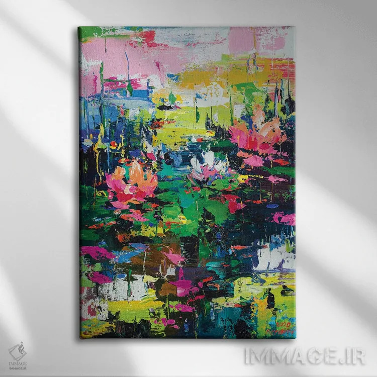 تابلو چشمانداز انتزاعی (نیلوفر آبی) اثر آندره اوستاپچوک - نمای روبهرو روی دیوار