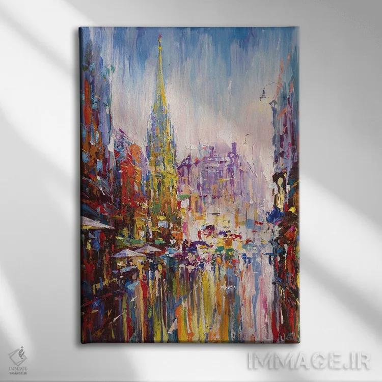 تابلو منظرهٔ شهری انتزاعی وین اثر آندره اوستاپچوک - نمای روبهرو روی دیوار