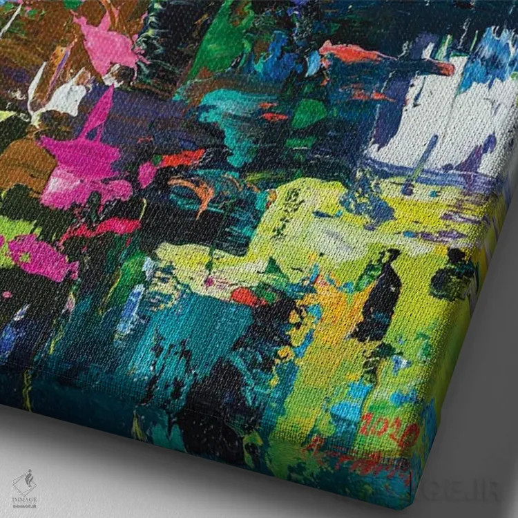 تابلو چشمانداز انتزاعی (نیلوفر آبی) اثر آندره اوستاپچوک - نمای نزدیک بافت بوم