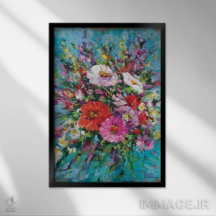 تابلو دستهگل (شماره ۴) اثر آندره اوستاپچوک - نمای قابدار مشکی