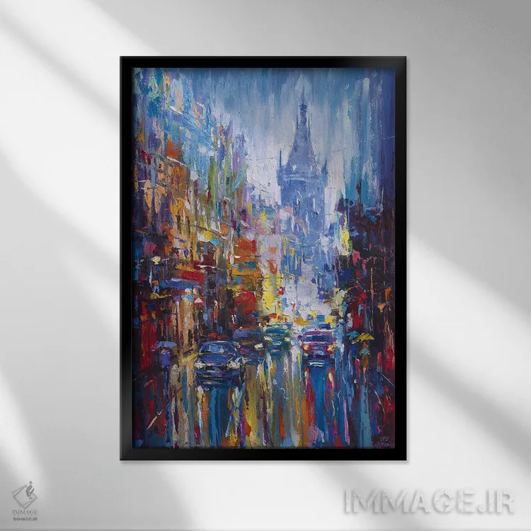 تابلو منظرهٔ شهری انتزاعی (شماره ۱) اثر آندره اوستاپچوک - نمای قابدار مشکی